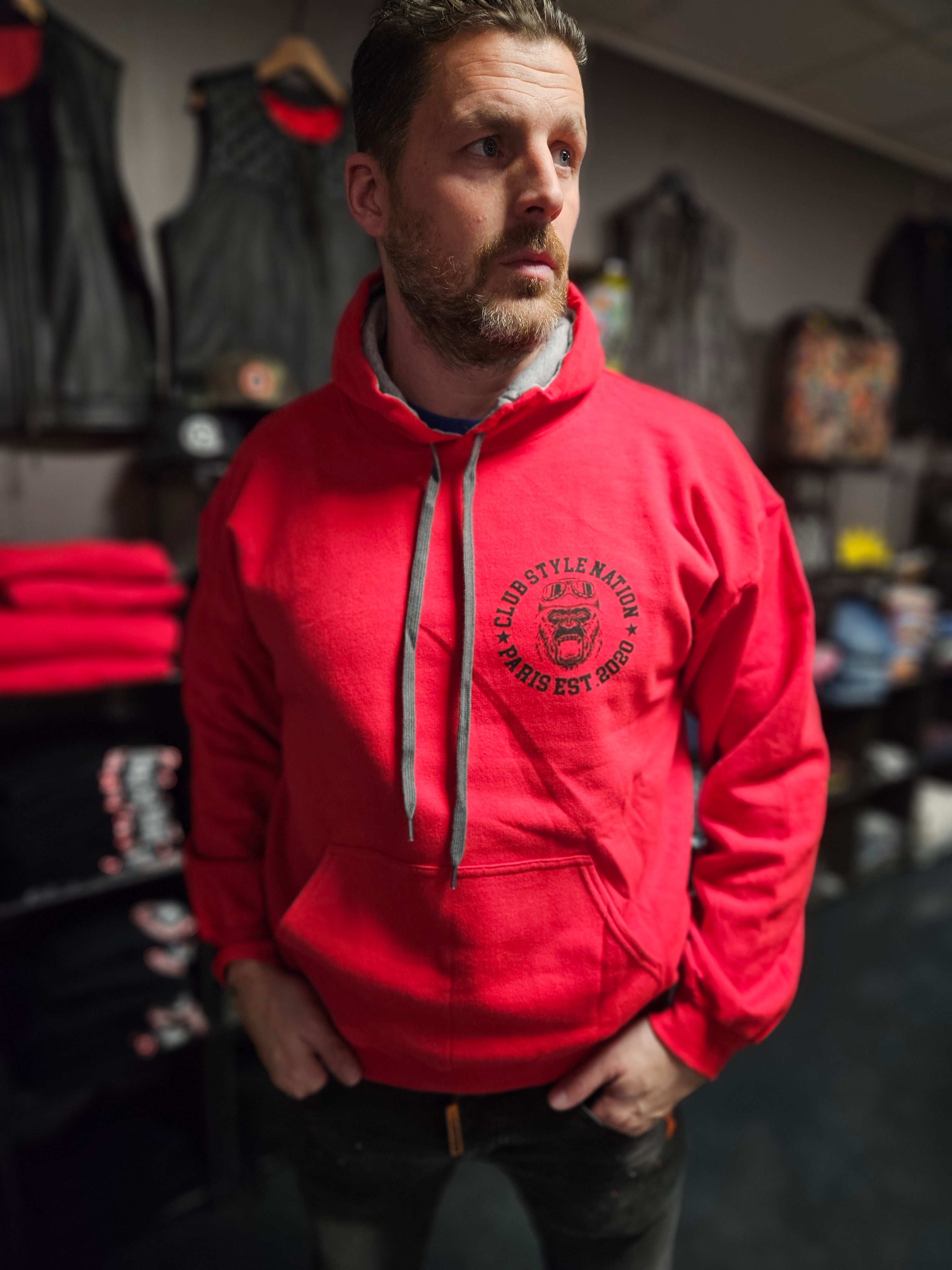 Gorilla WEAR Men's Classic Zip-Up Hoodie 4XL Red - Not Too Tight, Not Too Baggy, Perfect Fit With Side Pockets - View #3